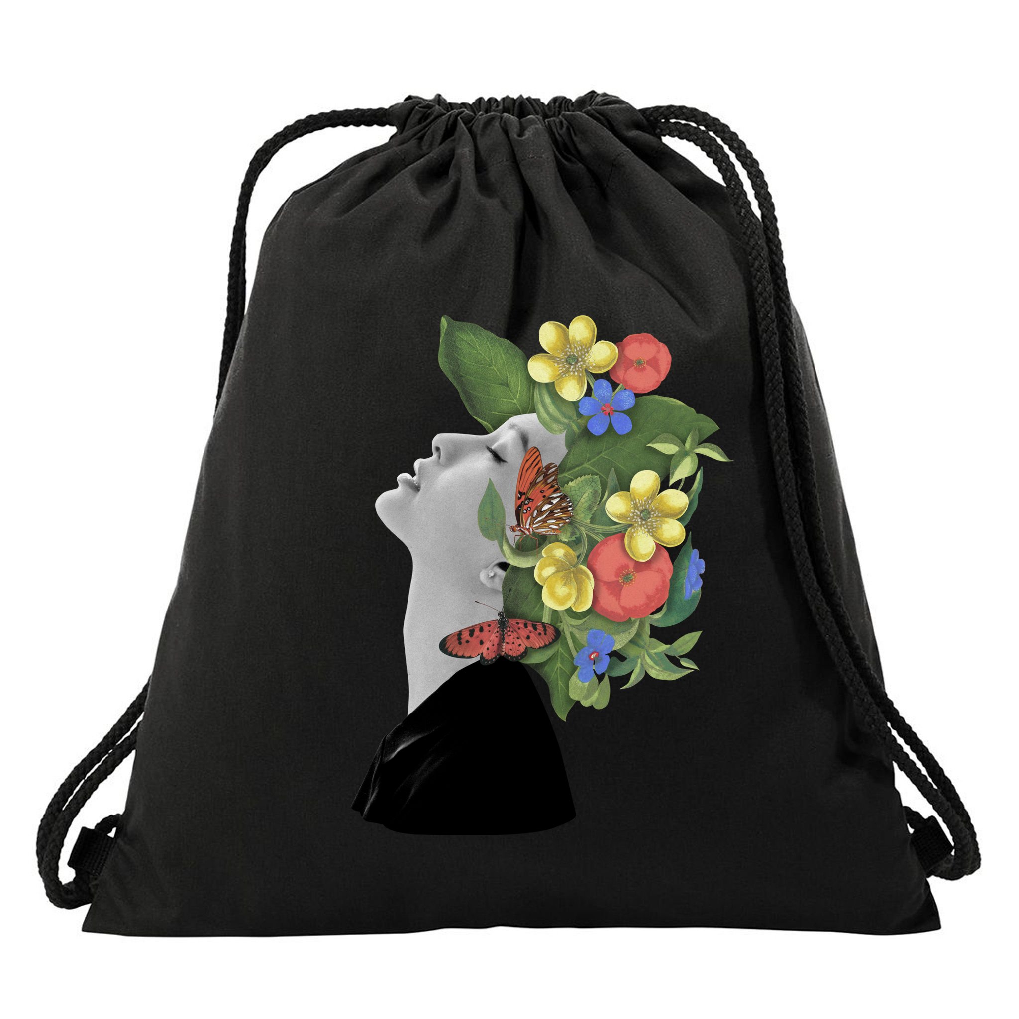 Floral Hat Art Drawstring Bag