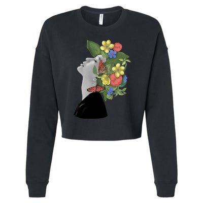 Floral Hat Art Cropped Pullover Crew