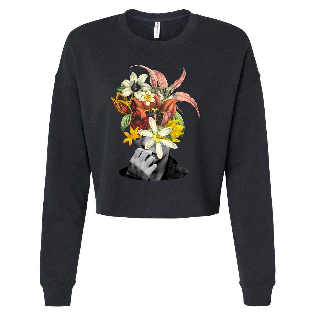 Floral Head Art Cropped Pullover Crew