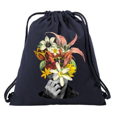 Floral Head Art Drawstring Bag