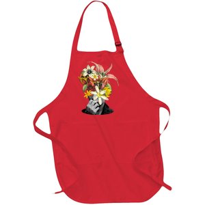 Floral Head Art Full-Length Apron With Pockets