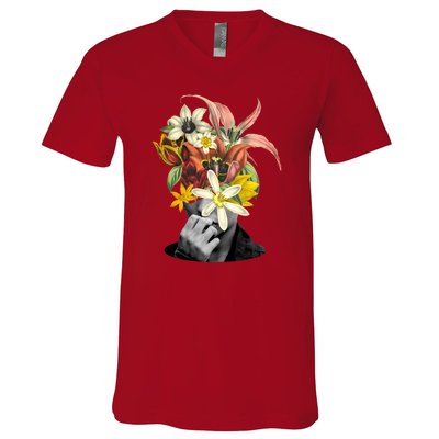 Floral Head Art V-Neck T-Shirt