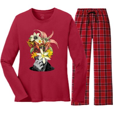 Floral Head Art Women's Long Sleeve Flannel Pajama Set 