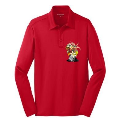 Floral Head Art Silk Touch Performance Long Sleeve Polo