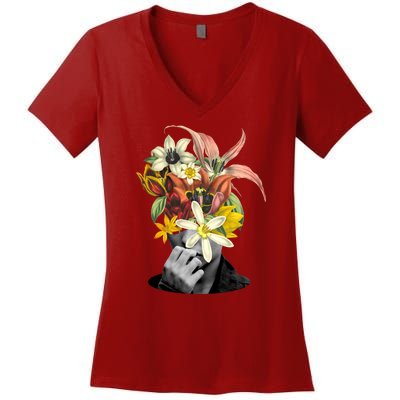 Floral Head Art Women's V-Neck T-Shirt