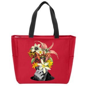 Floral Head Art Zip Tote Bag