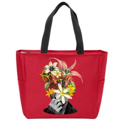 Floral Head Art Zip Tote Bag