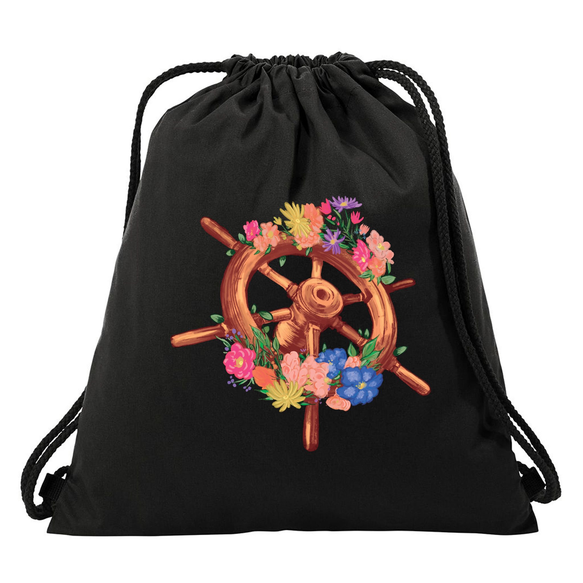 Floral Helm Drawstring Bag