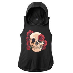 Floral Skull Ladies PosiCharge Tri-Blend Wicking Draft Hoodie Tank