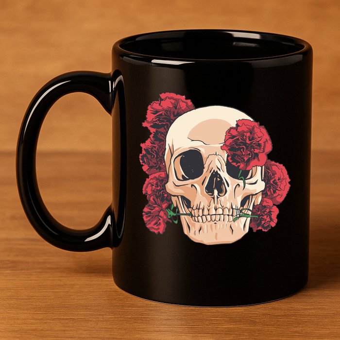 Floral Skull 11oz C Handle Ceramic Mug