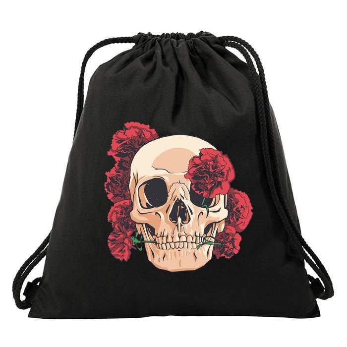 Floral Skull Drawstring Bag