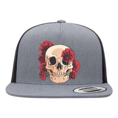 Floral Skull Flat Bill Trucker Hat