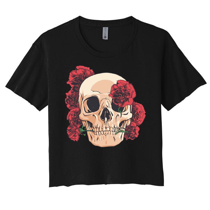 Floral Skull Women's Crop Top Tee