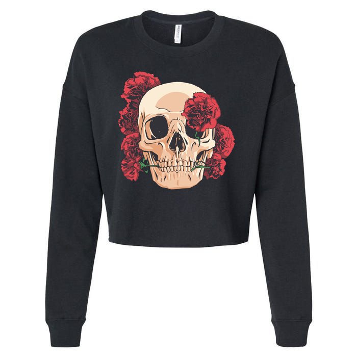 Floral Skull Cropped Pullover Crew