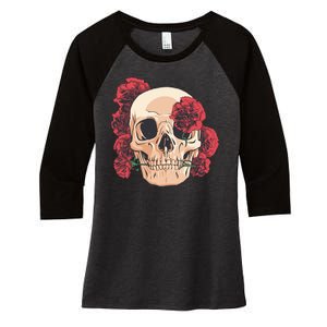 Floral Skull Women's Tri-Blend 3/4-Sleeve Raglan Shirt