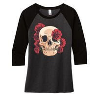 Floral Skull Women's Tri-Blend 3/4-Sleeve Raglan Shirt