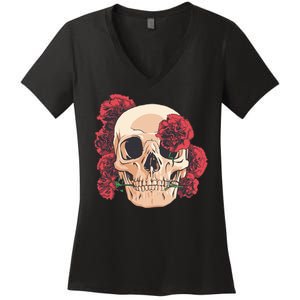 Floral Skull Women's V-Neck T-Shirt