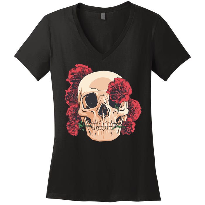 Floral Skull Women's V-Neck T-Shirt