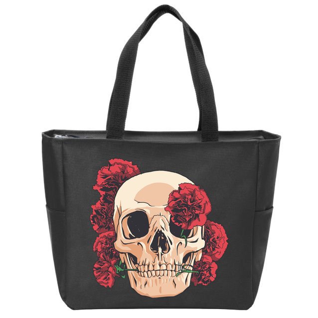 Floral Skull Zip Tote Bag