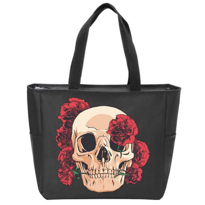 Floral Skull Zip Tote Bag