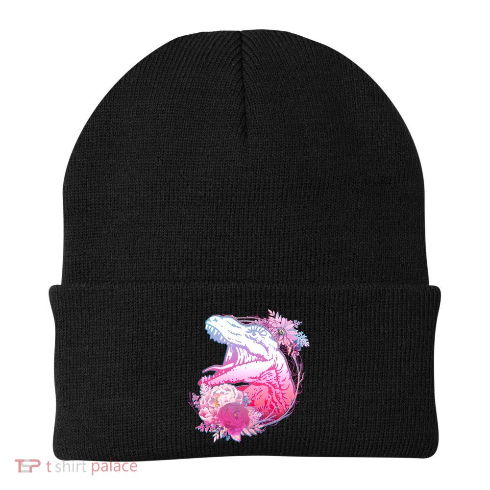 Floral T-Rex Knit Cap Winter Beanie