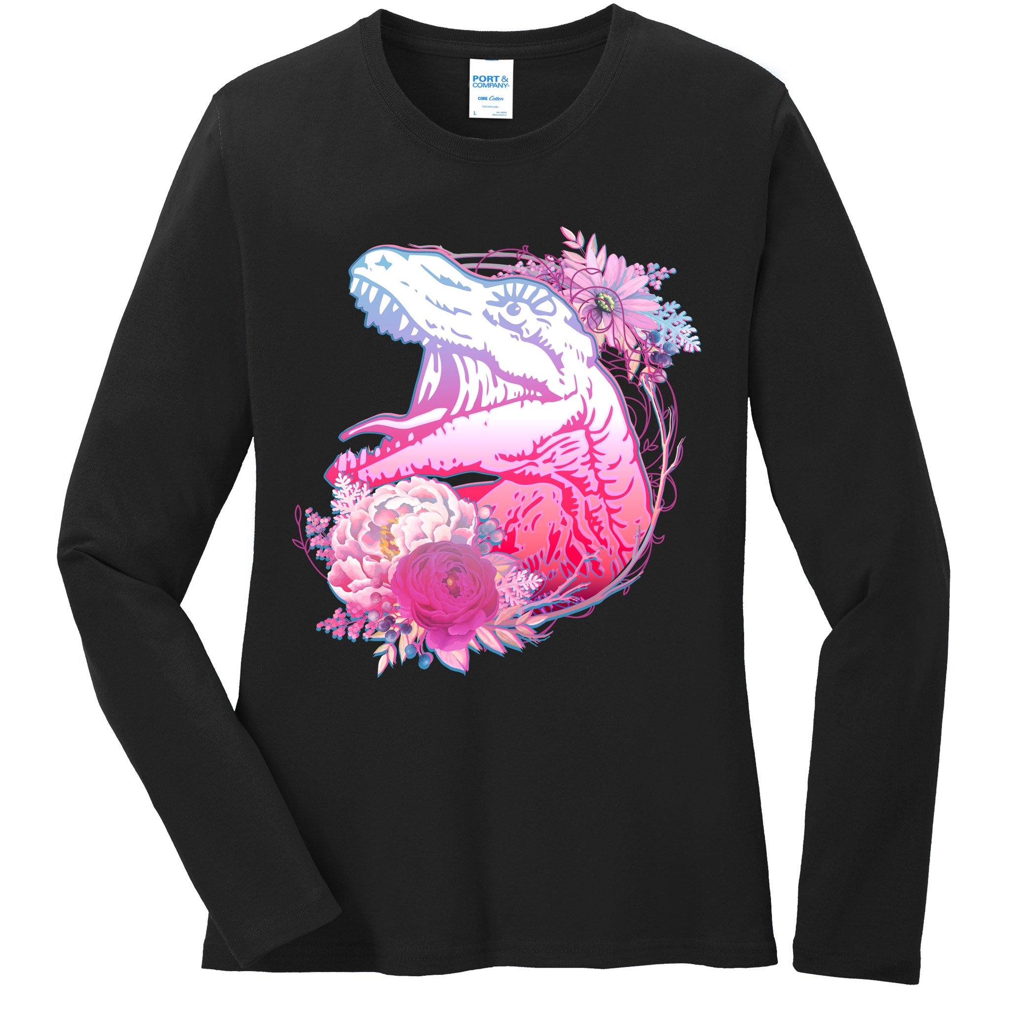 Floral T-Rex Ladies Long Sleeve Shirt