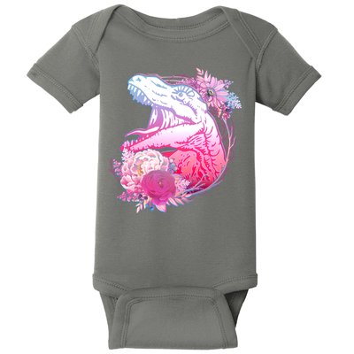 Floral T-Rex Baby Bodysuit
