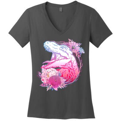 Floral T-Rex Women's V-Neck T-Shirt