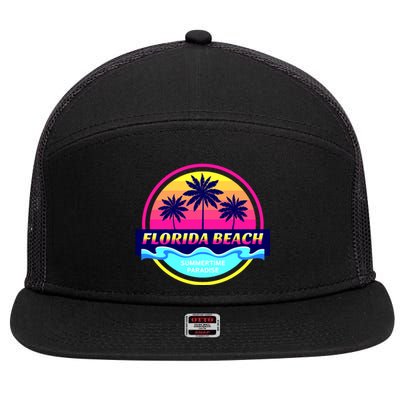 Florida Beach Retro 7 Panel Mesh Trucker Snapback Hat