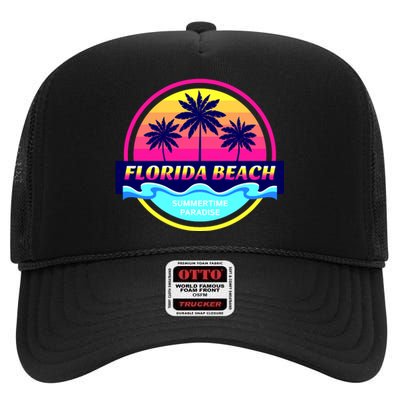 Florida Beach Retro High Crown Mesh Back Trucker Hat