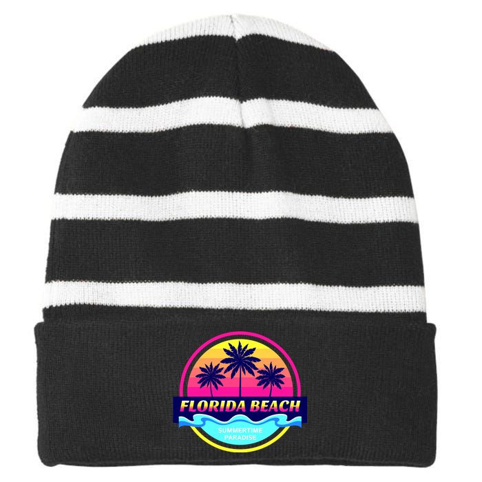 Florida Beach Retro Striped Beanie with Solid Band