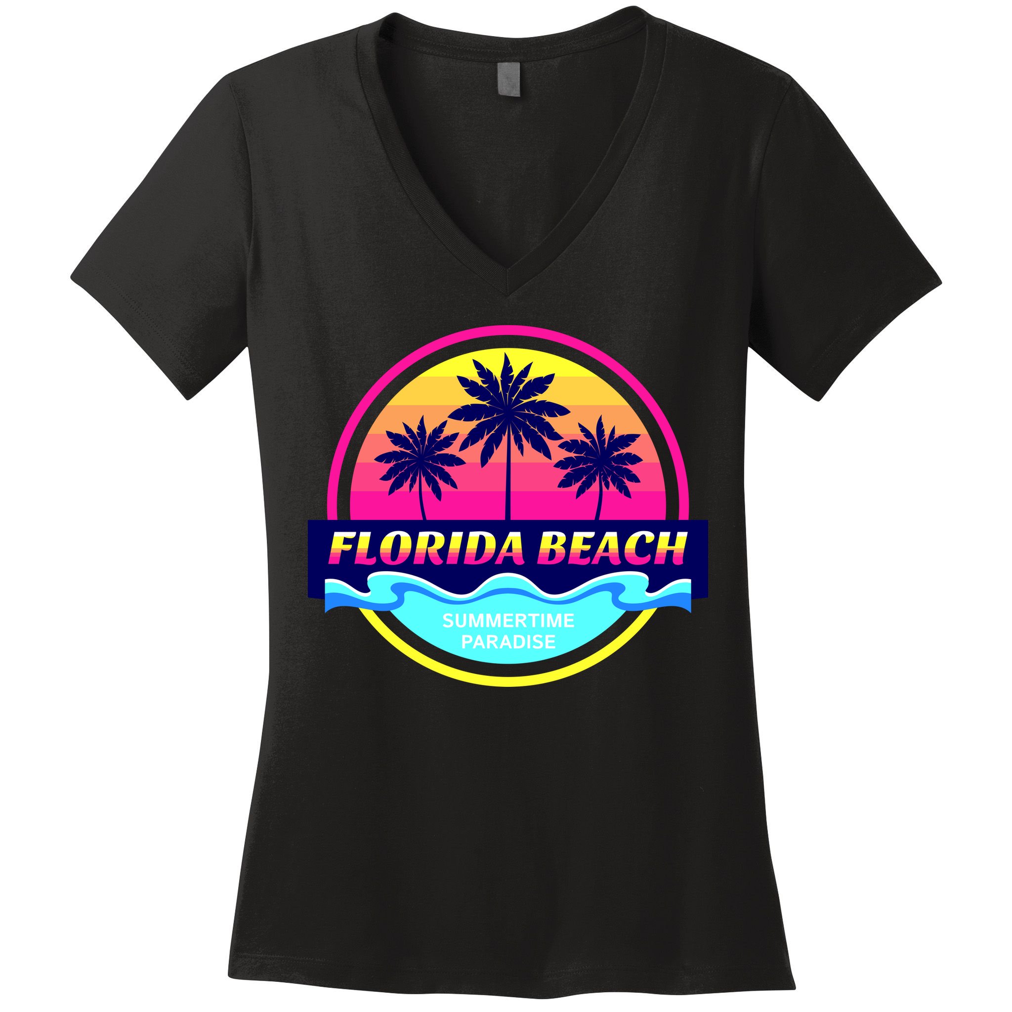 Florida Beach Retro Women's V-Neck T-Shirt