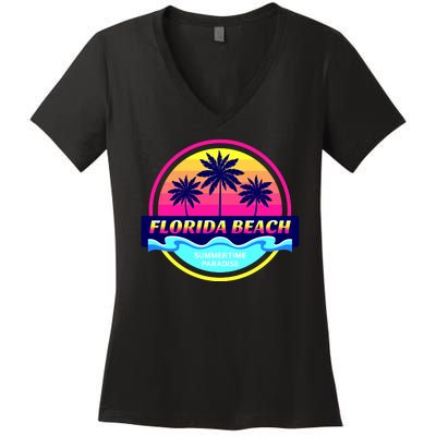 Florida Beach Retro Women's V-Neck T-Shirt