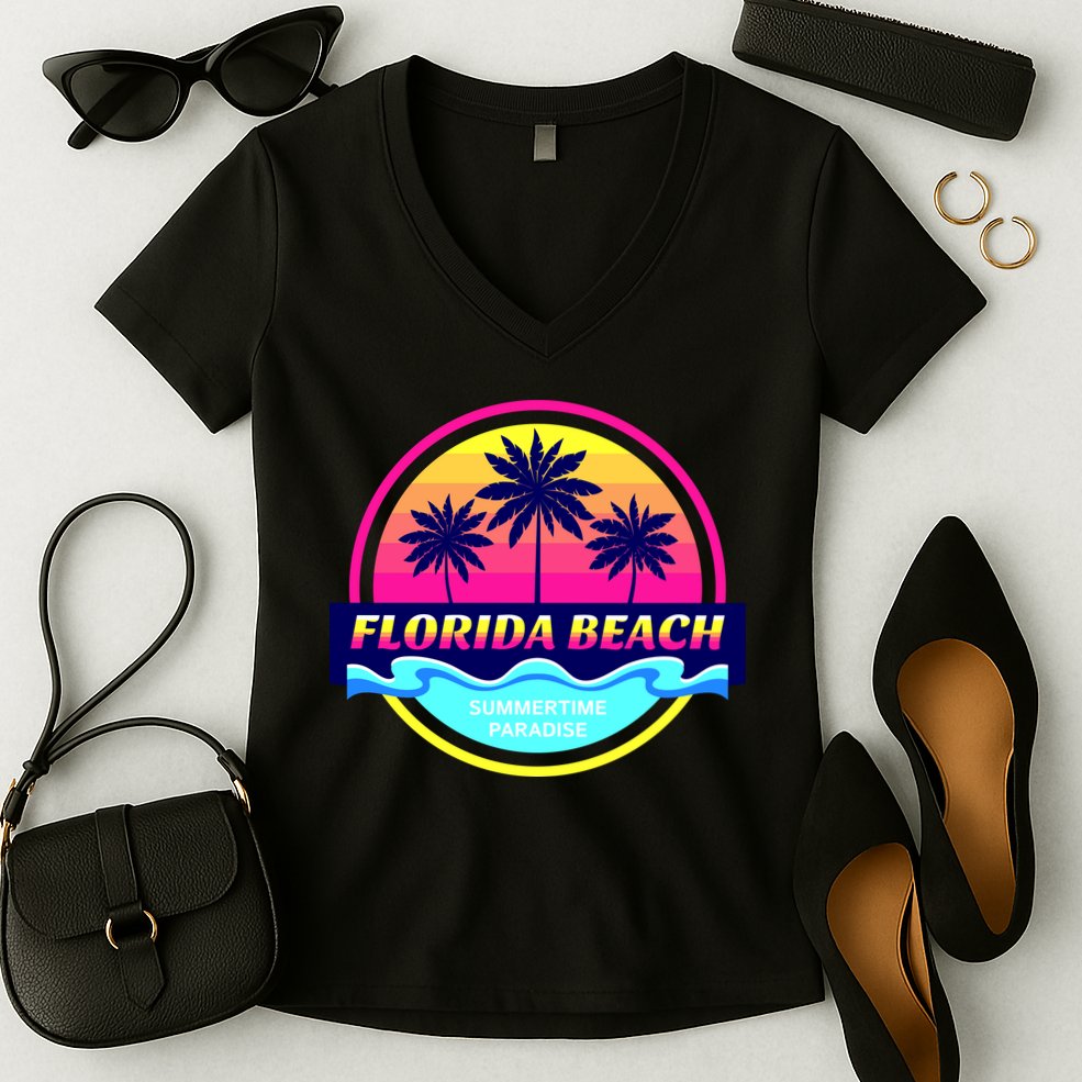 Florida Beach Retro Women's V-Neck T-Shirt