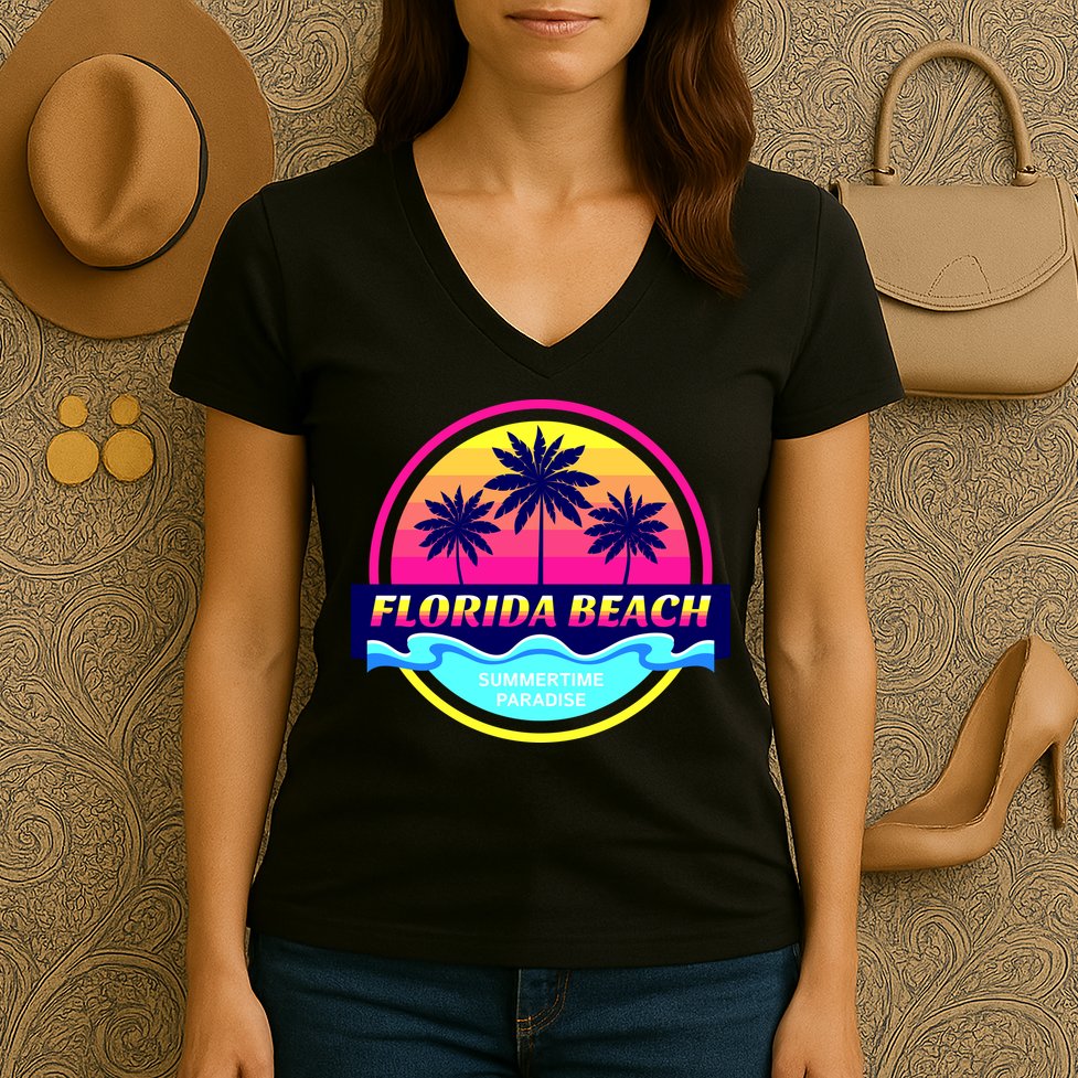 Florida Beach Retro Women's V-Neck T-Shirt