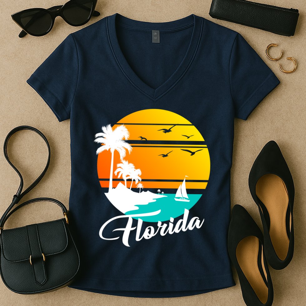 Florida Beach Sunset Women's V-Neck T-Shirt