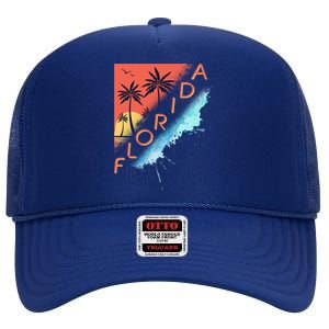 Florida Beach Vacation High Crown Mesh Back Trucker Hat