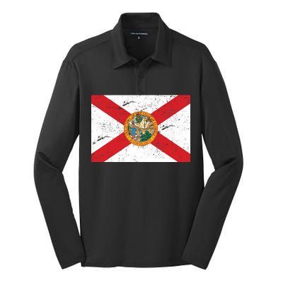 Florida Flag Distressed Vintage Silk Touch Performance Long Sleeve Polo