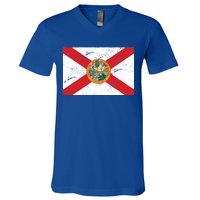 Florida Flag Distressed Vintage V-Neck T-Shirt