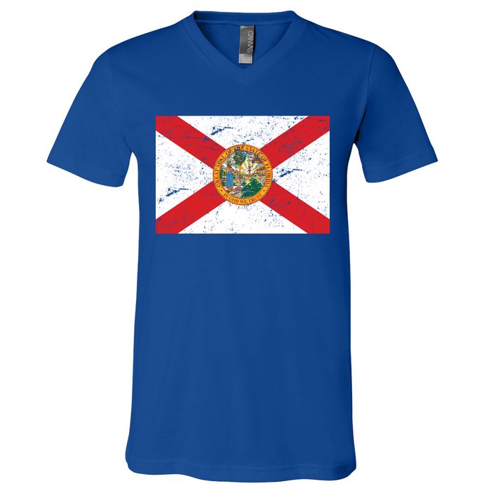 Florida Flag Distressed Vintage V-Neck T-Shirt