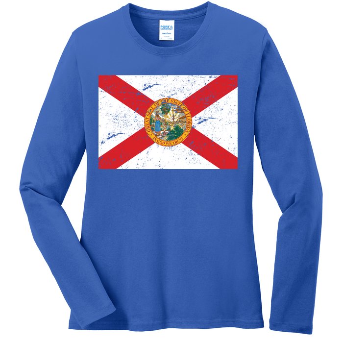 Florida Flag Distressed Vintage Ladies Long Sleeve Shirt