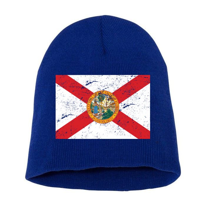 Florida Flag Distressed Vintage Short Acrylic Beanie