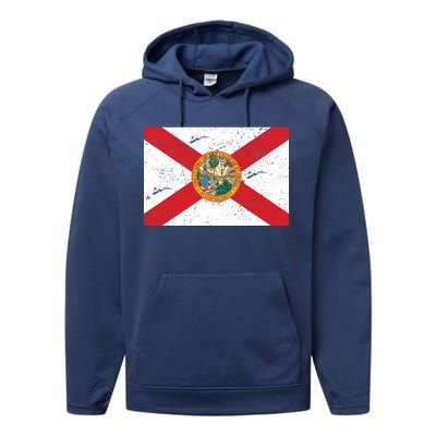 Florida Flag Distressed Vintage Performance Fleece Hoodie