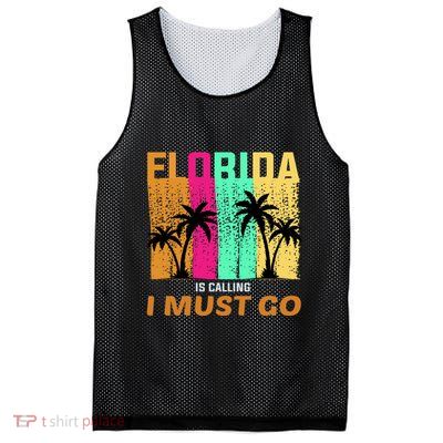 Florida Is Calling I Must Go Vintage Summer Beach Sun Mesh Reversible Basketball Jersey Tank
