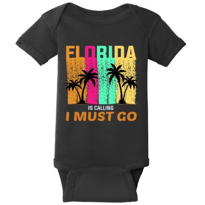 Florida Is Calling I Must Go Vintage Summer Beach Sun Baby Bodysuit