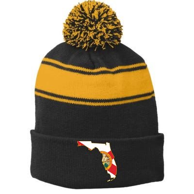 Florida Map State Flag Stripe Pom Pom Beanie