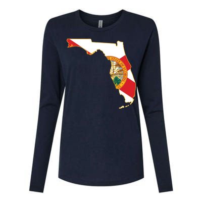 Florida Map State Flag Womens Cotton Relaxed Long Sleeve T-Shirt