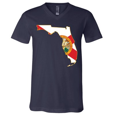 Florida Map State Flag V-Neck T-Shirt