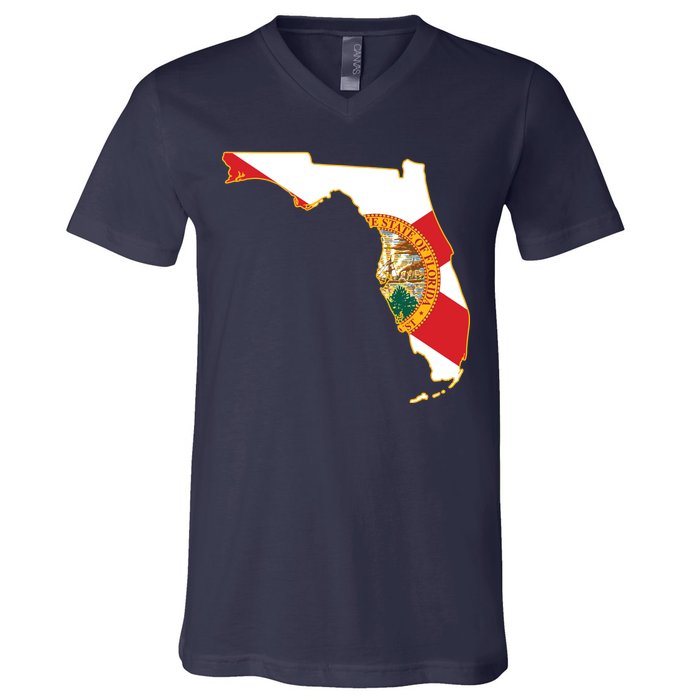 Florida Map State Flag V-Neck T-Shirt