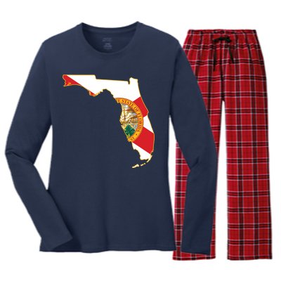 Florida Map State Flag Women's Long Sleeve Flannel Pajama Set 